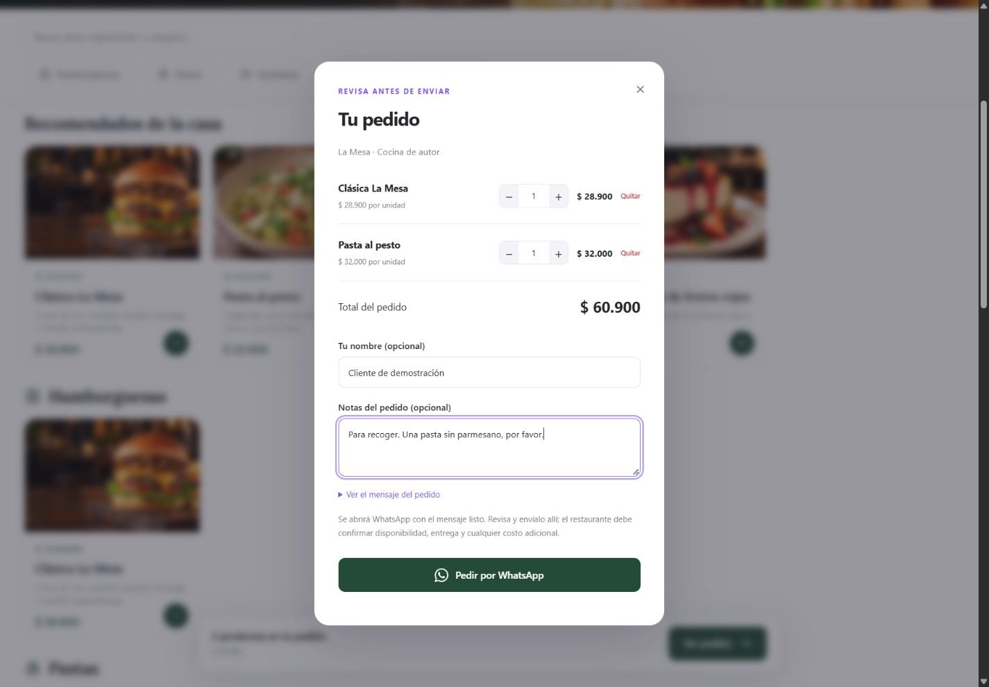 Carrito digital con varios productos y cantidades