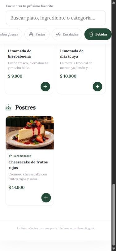 Vista móvil del pie de página y la información del restaurante