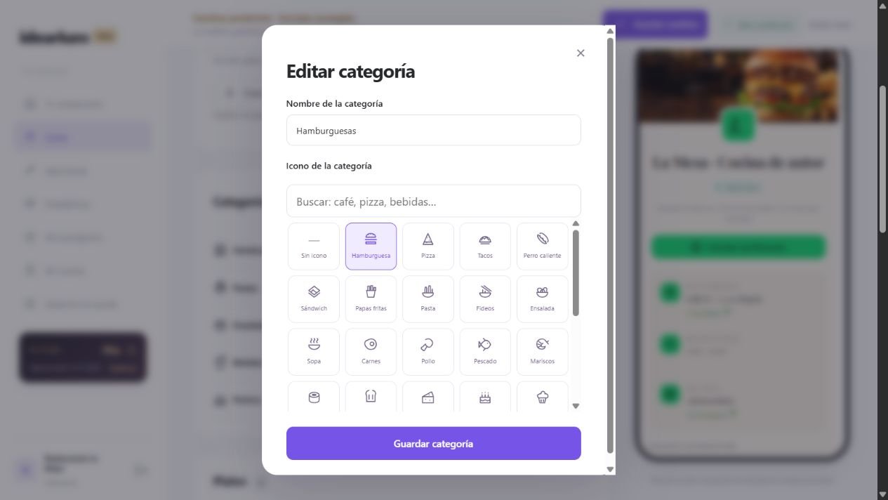 Selector de iconos para categorías de platos