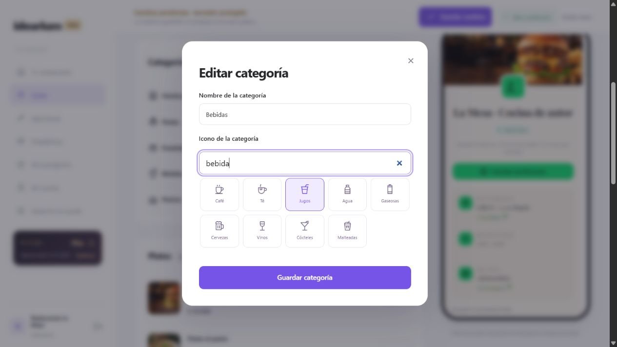 Variedad de iconos para bebidas y categorías